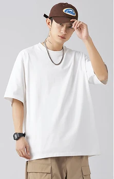 Мужская хлопковая футболка, весенне-летняя новая свободная универсальная многоцветная нижняя рубашка с короткими рукавами