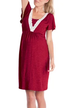 Новая Многофункциональная Пижама Для Кормящих Беременных С Коротким Рукавом, Однотонное Модное Платье Для Матери, Кружевная Ночная Рубашка Для Беременных