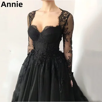 Платья для выпускного вечера Annie Black, Роскошное вечернее платье с кружевной вышивкой, Vestidos Fe Fiesta, Тюлевые платья для вечеринок в готическом стиле