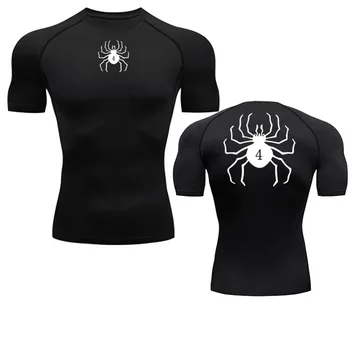 Мужская летняя хлопчатобумажная рубашка с принтом паука, быстросохнущая спортивная футболка большого размера, топ спортивной одежды