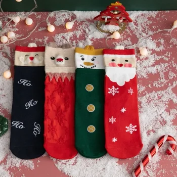 Стильные и удобные рождественские носки, женские чулки средней длины Elk Old Bear, мультяшные рождественские красные хлопчатобумажные носки