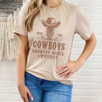 Забавная футболка Cowboys Country Music Whiskey Drinking Свободная футболка в стиле ретро Вестерн для путешествий Винтажные футболки с графическим рисунком Верхняя одежда для ковбоев