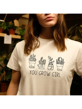 You Grow Girl Tee, Женская футболка Tumblr, Винтажная Модная Футболка С цветочным рисунком, Милая Эстетичная Футболка С принтом в стиле Гранж, Летняя Повседневная Одежда