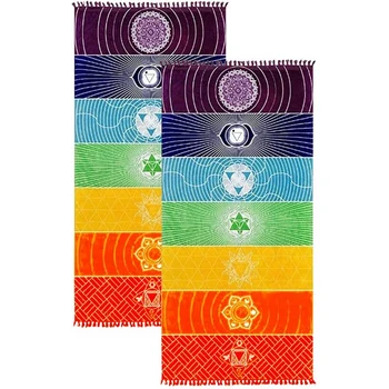 2шт Гобеленовый коврик для медитации и йоги Полотенца Мексиканский полосатый коврик с кисточками (59x30 дюймов)