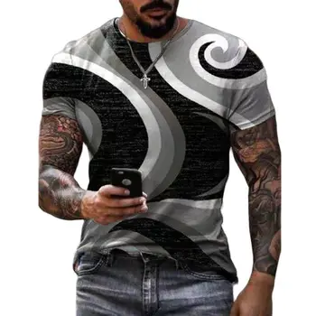 Модная мужская футболка оверсайз с геометрией личности, летний повседневный тренд, уличный стиль, футболки с круглым вырезом и коротким рукавом с принтом