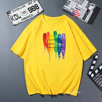 ЛГБТ Гей Любовь побеждает футболка с принтом женская одежда 2021 графические футболки рубашка женская розовая однотонная футболка женская унисекс мужская футболка