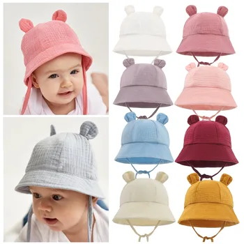 Летняя детская шапочка для новорожденных, муслиновые детские шапочки-ведерки для девочек и мальчиков, детские товары, Рыбацкие кепки, панама для малышей, солнцезащитная кепка 3-12 м