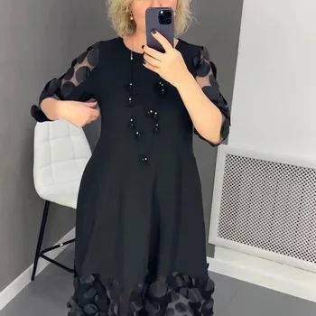 Черное женское платье с длинным рукавом размера Плюс, новинка 2024 года, модное сексуальное элегантное свободное повседневное платье миди 3XL