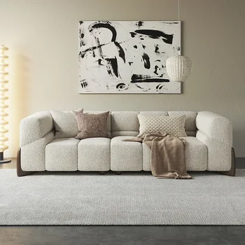 Частный изготовленный на заказ диван из сахарной ваты современная простая гостиная из небольшого семейного кашемира с прямым рядом для трех человек в стиле ретро
