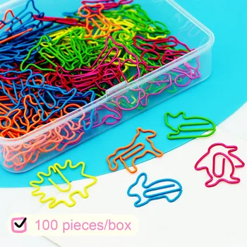 100 Штук красочных металлических скрепок в форме мультяшных животных, Симпатичная Креативная скрепка для бумаг, зажим для закладки, Канцелярские принадлежности