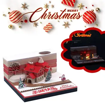 Веселый Рождественский домик, Трехмерные украшения для заметок, Подарки, 3D-украшения для рабочего стола, Резьба по дереву, блокнот для заметок, Блокнотная бумага H T3V2