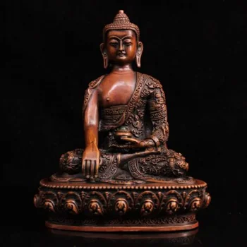 22 см Китайская Статуя Будды из Тибетской бронзы, Латунная статуя Будды Шакьямуни