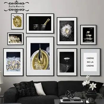 Картина на холсте цвета золотого шампанского, плакаты для вечеринок и принты, настенное искусство, Устрицы, скандинавские картины для гостиной, современный домашний декор.