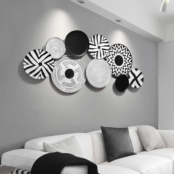 Американская Кованая Вешалка на стену, Черно-белая Круглая форма, Поделки, Искусство, Декор стен для гостиной, Фон для дивана, Аксессуары