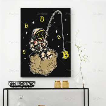 Плакаты и принты Astronaut Moon Crypto Bitcoin, Биржевая торговля, Современный офис, Домашний декор, Настенное искусство, холст, живопись для гостиной