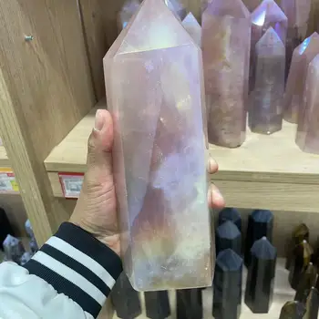 Натуральная Красивая Колонна из порошкового стекла с гальваническим покрытием и натуральным целебным кристаллом