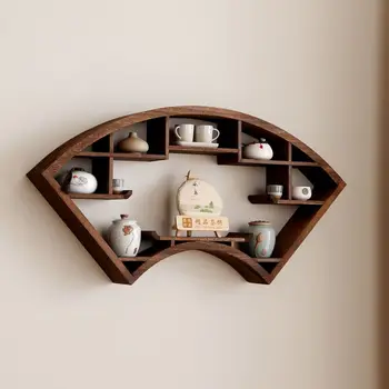 Подставка для посуды из массива дерева китайская настенная витрина стеллаж для чая простая антикварная подставка для чайников стеллаж для украшения дома