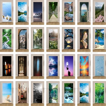 29 Штук пейзажных наклеек на дверь, 3D Лес, Виниловый материал с матовой пленкой, Самоклеящиеся наклейки на дверь спальни, квартиры, лифта.