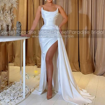 Сексуальные платья подружек невесты в стиле Русалки с высоким разрезом, длинное свадебное платье без бретелек с белой трубой