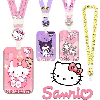 1 комплект аниме-визитницы Sanrio Hello Kitty, роскошные футляры для карточек с героями мультфильмов Kuromi Melody, Cinnamoroll, Выдвижной ремешок на шею, ремешки
