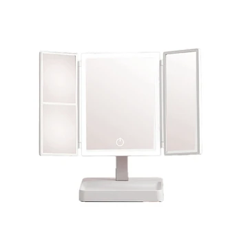 Косметическое зеркало с 3-кратным увеличением, 3 складных зеркала для макияжа с плавным регулированием яркости на 270 оборотов, зеркала для косметических столов белого цвета C