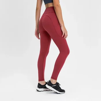 Штаны для йоги с логотипом, бодрящие женские спортивные леггинсы с высокой талией, боковые карманы 25 дюймов, эластичные брюки для фитнеса, подтягивающие бедра