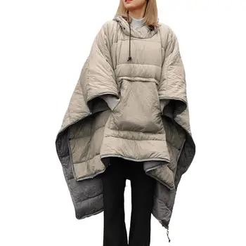 Теплое походное носимое одеяло с капюшоном, Ультралегкий зимний утолщенный плащ, куртка-накидка, пуховая хлопковая зимняя утолщенная куртка