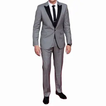 2022 Светло-серый Приталенный Смокинг Жениха с Черным отворотом, мужские костюмы для жениха, Свадебный Лучший Мужской костюм (куртка + брюки), Мужской костюм