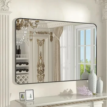 Прямоугольное зеркало в черной металлической раме, настенное зеркало для ванной комнаты, 30 ”X 36”, бесплатные зеркала для спальни в полный рост