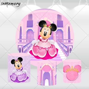 Фиолетовый замок, круглая обложка для принцессы Минни, фон для фотосъемки на день рождения, баннер для торта, стол для торта