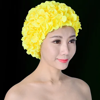 Модная стильная шапочка для плавания с цветочным лепестком, размер шапочки L для женщин (желтый)