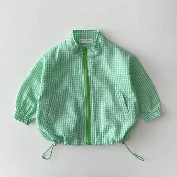 2023 Новая солнцезащитная куртка ярких цветов для девочек, летнее тонкое детское пальто, свободная куртка на молнии для мальчиков, детская одежда 0-5 лет