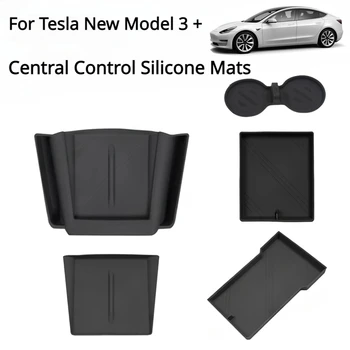 Для Tesla Model 3 + Силиконовая накладка с центральным управлением Новая модель 3 2024 Защитная чашка Беспроводная Зарядка Подлокотник Коробка Коврик Автомобильные Аксессуары