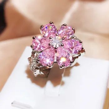 2024 НОВОЕ креативное кольцо с овальным бриллиантом в форме розового цветка в форме сердца для женщин, подарок на День Святого Валентина, ювелирные изделия