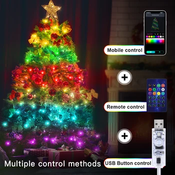 5 м 10 м 20 м USB светодиодные Рождественские огни Fairy String Light WS2812B Smart Bluetooth Dreamcolor RGBIC DIY Праздничные огни для Рождественской елки