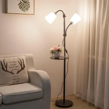 Современный торшер, вертикальная настольная лампа из кованого железа, прикроватные светильники для спальни, двуглавый черно-белый светильник