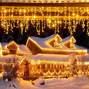 Гирлянды из светодиодных гирлянд с сосульками длиной 4-20 м, Рождественское украшение для дома, Уличный декор для карниза, лампа для свадебной вечеринки, Праздничное освещение