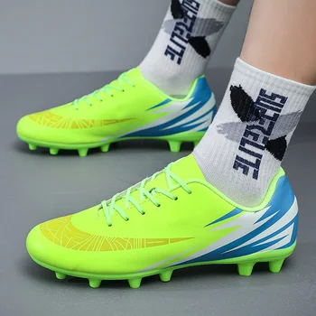 Горячая распродажа дешевых зеленых мужских футбольных ботинок Легкие нескользящие футбольные кроссовки для мужчин С длинными шипами Профессиональная обувь для футзала Мужская