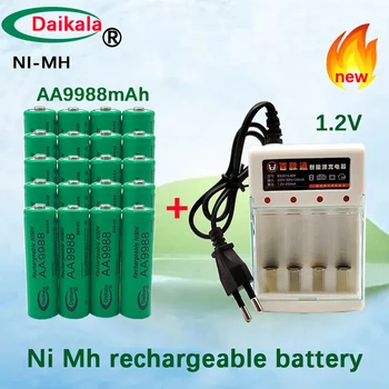 2023New AA Battery Бесплатная доставка 1.2VAA9988MAH + Зарядное устройство Аккумуляторная батарея Подходит для игровых консолей, будильников, калькуляторов