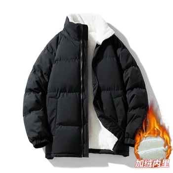 Мужская зимняя куртка на хлопковой подкладке с флисовым утепленным теплым пуховиком, хлопковая куртка для пары в северо-восточном стиле