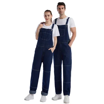 Мужские Женские джинсы, выстиранный джинсовый комбинезон полной длины, джинсы с прямыми штанинами в стиле хип-хоп, мужская уличная одежда, новый комбинезон