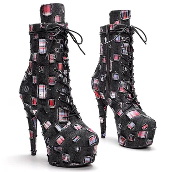 LAIJIANJINXIA/ Новые Женские Вечерние ботинки на платформе и высоком каблуке из искусственной кожи 15 см/6 дюймов, Современные ботинки для танцев на шесте, 028