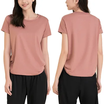 Женское платье для йоги, Лето 2023, Новая спортивная футболка с коротким рукавом, Свободный быстросохнущий топ большого размера для фитнеса, Тонкий круглый вырез
