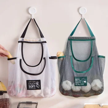 Многоцелевая дышащая сетчатая сумка, держатель для овощей и фруктов, Кухонные подвесные сумки для хранения большой емкости, Кухонные принадлежности
