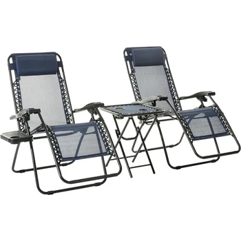 Синее складное кресло из текстиля с регулируемой невесомостью, откидывающееся кресло для отдыха из 3 предметов, комплект из 3 предметов Бесплатно