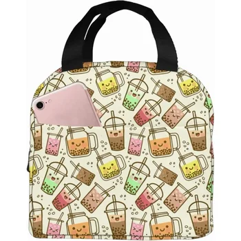 Сумка для ланча Fun Kawaii Bubble Milk Tea Портативные сумки для ланча Изолированный кулер-тоут-бокс для путешествий/пикника/работы