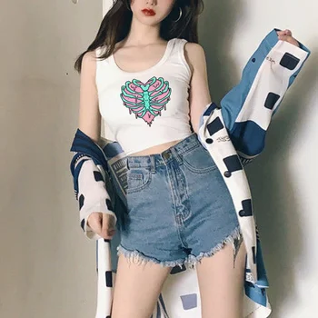 майка с сердечками, графический готический укороченный топ, женская милая корейская модная дрянная укороченная футболка