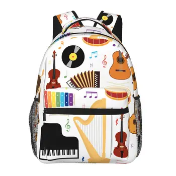Женский рюкзак с музыкальными инструментами, мультяшная школьная сумка для мужчин, женская дорожная сумка, повседневный школьный рюкзак
