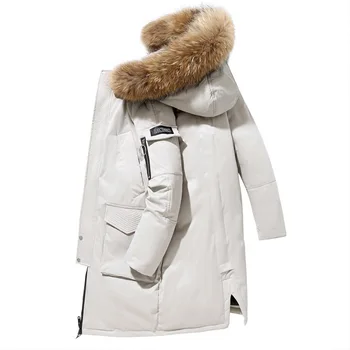 Модное пальто Утепленная куртка мужская с капюшоном Теплая Удлиненная парка из белого утиного пуха Высокого качества мужской Новый зимний пух 3XL