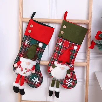 Вязаный красный Санта-Снеговик, объемный подарочный пакет, Рождественские носки, Детский подарочный пакет, гетры